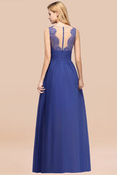 Elegant Chiffon Lace Jewel Sleeveless Bridesmaid Dress with Ruffle-27dress